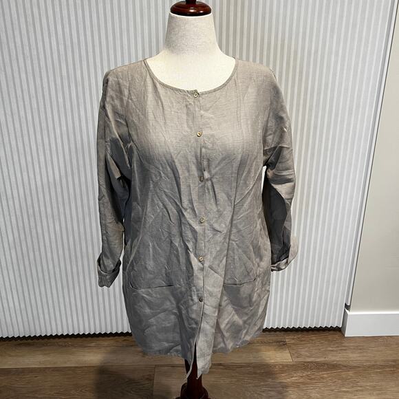 Eileen Fisher Tops - EILEEN FISHER Women's Silk Blend Button Shirt In Gray